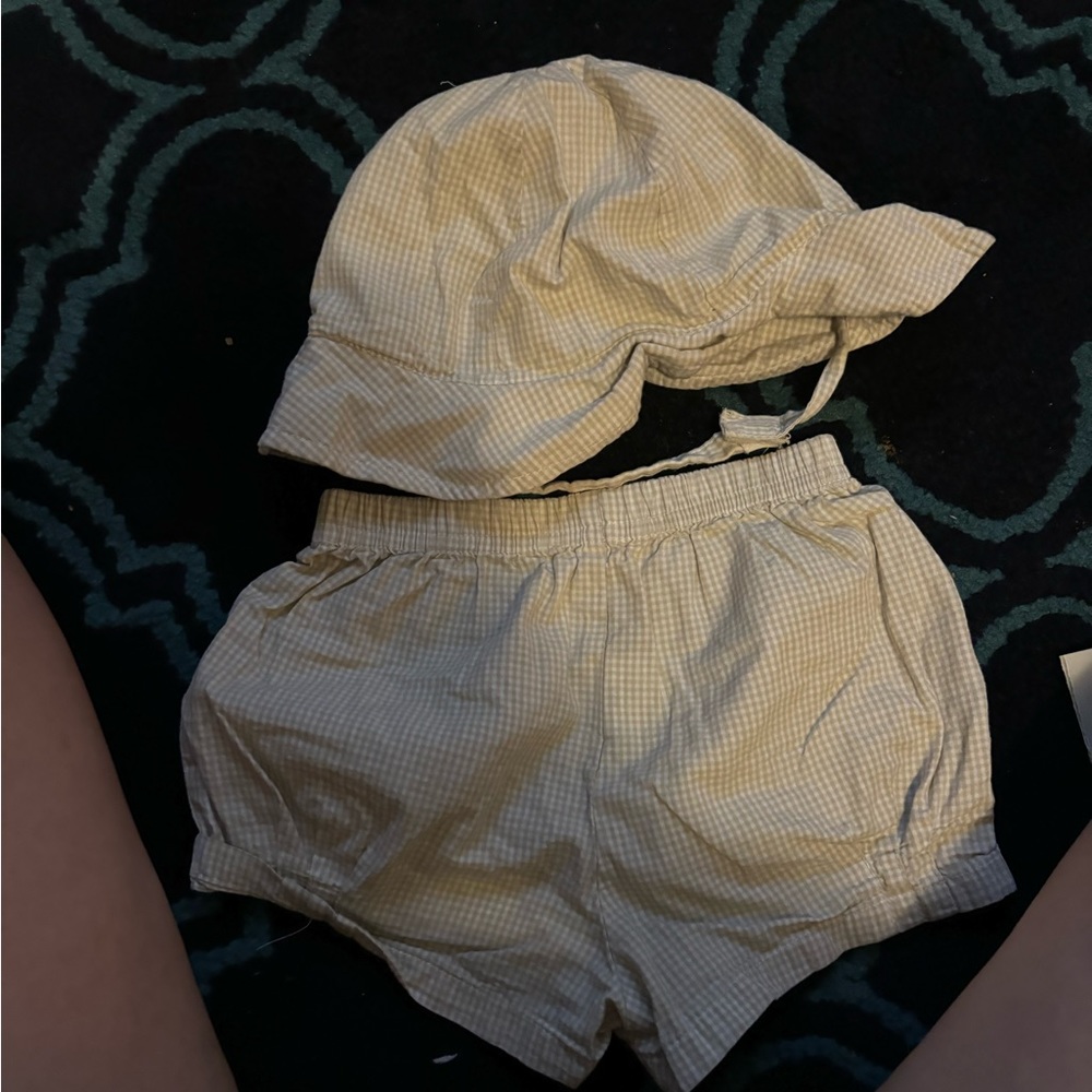 Boutique gender neutral swim shorts and hat